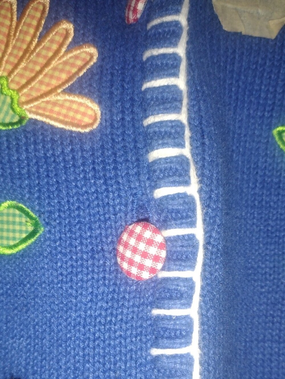Blue Ladies Short-Sleeve Cardigan with Floral & Ladybug Appliqués - Picture 3 of 10